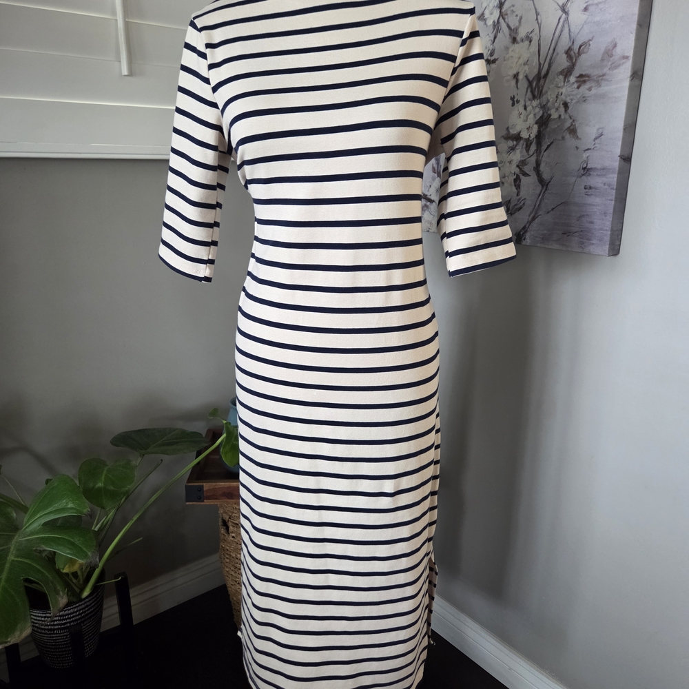 H&M Navy and White Striped Long Sleeve Dress